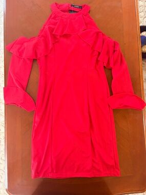 Lush Red Ruffle Cold-Shoulder Midi Dress